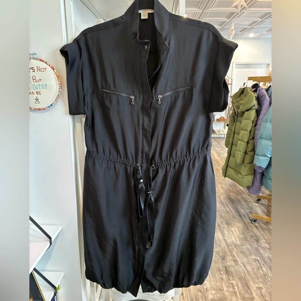 Bamford England black cinch waist dress with bubbled bottom